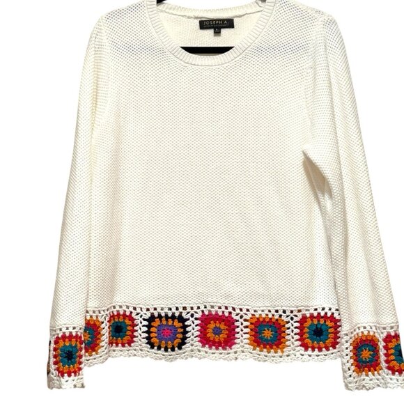 Joseph A. Rainbow White Granny Square Crochet Boho Sweater Womens Size Large - Picture 1 of 9